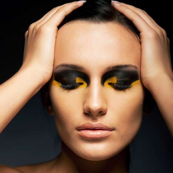 Avant-garde Eye Makeup with Black and Yellow Eyeshadow