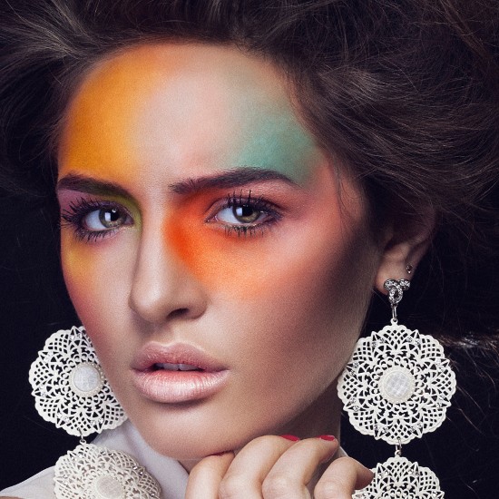 Avant-garde Eye Makeup with Orange and Blue Eyeshadow