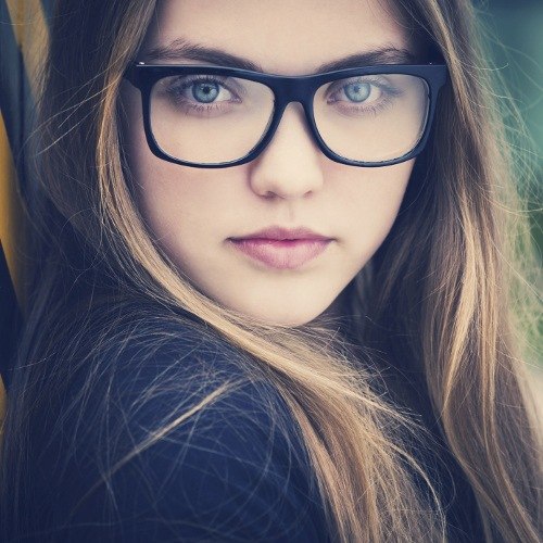 Hipster Woman with Light Makeup Pink Lips