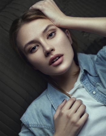 Hipster Woman with Nude Shimmer Eyeshadow