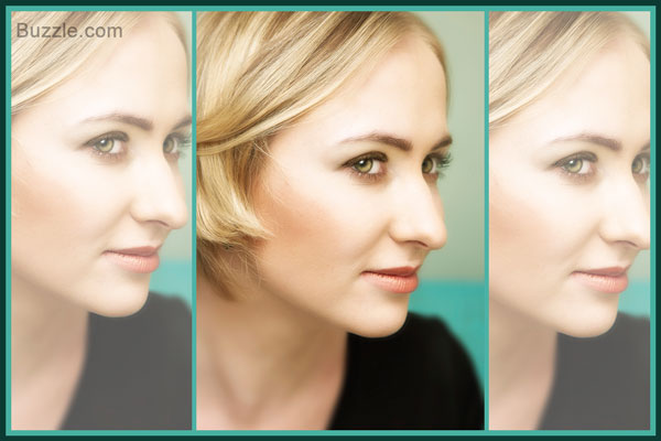 Profile of young blond woman with green eyes