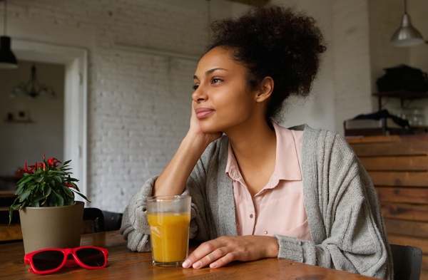 Woman with fruit juice